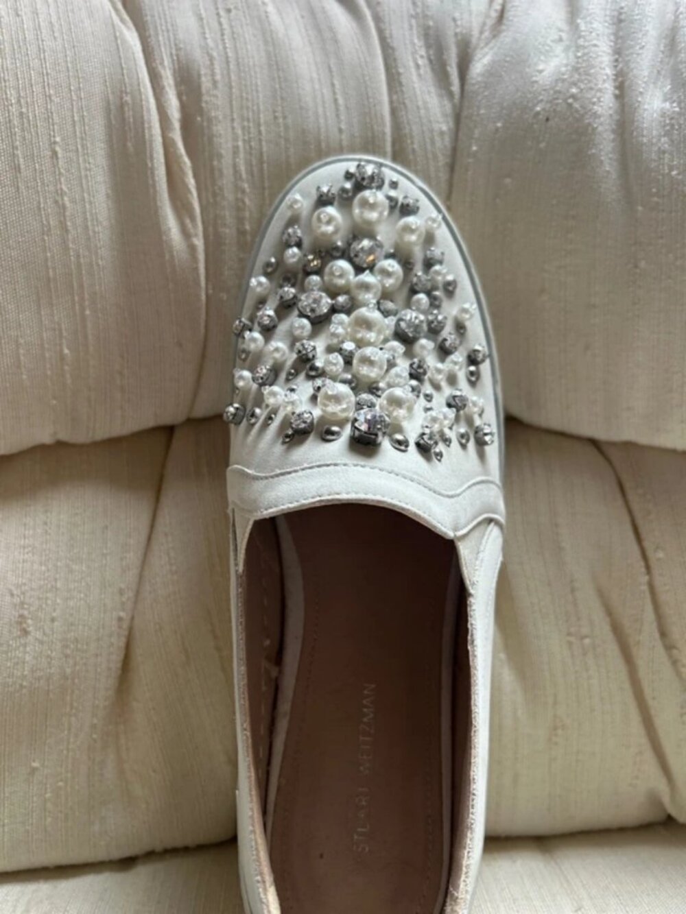 Stuart Weitzman Pearl and Crystal Slip-On Sneakers